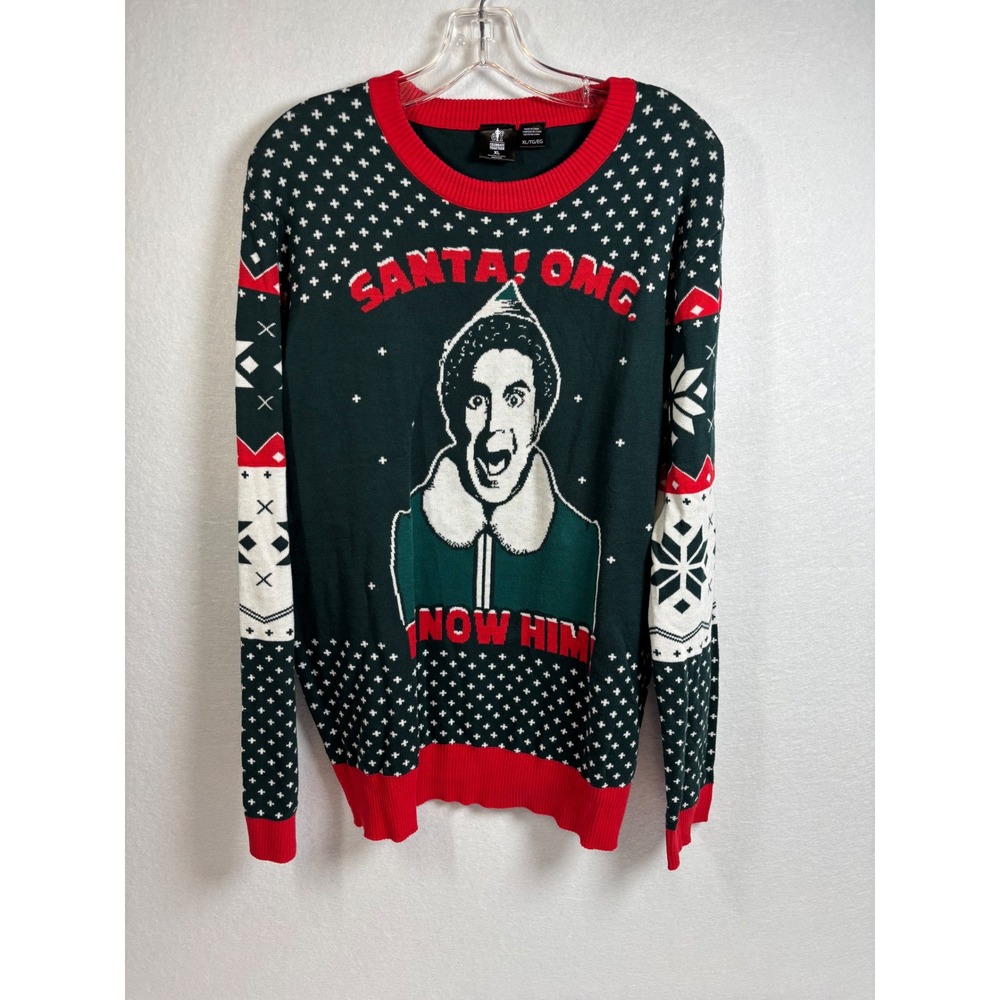 Celebrate Together Elf Christmas Sweater Mens XL Green Cotton Buddy Santa I Know